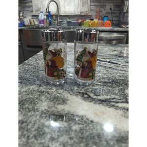 Vintage Salt & Pepper Shakers Glass Anchor Hocking Folk Art Santa Christmas